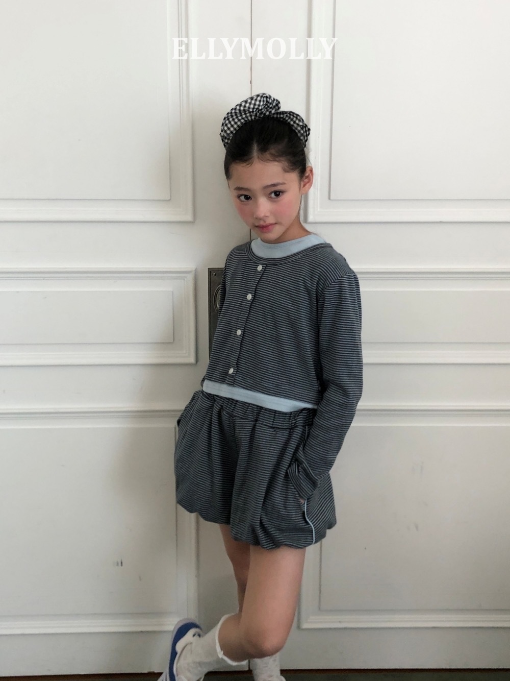 Ellymolly 條紋拼色假 2 件上衣 / 2色