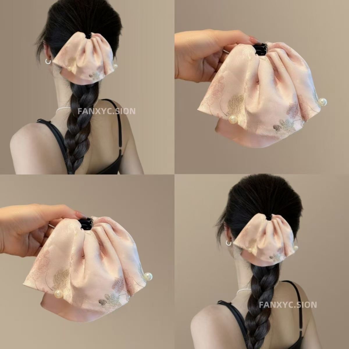 New Chinese Style Elegant Satin Pearl Ponytail Hair Claw Clip