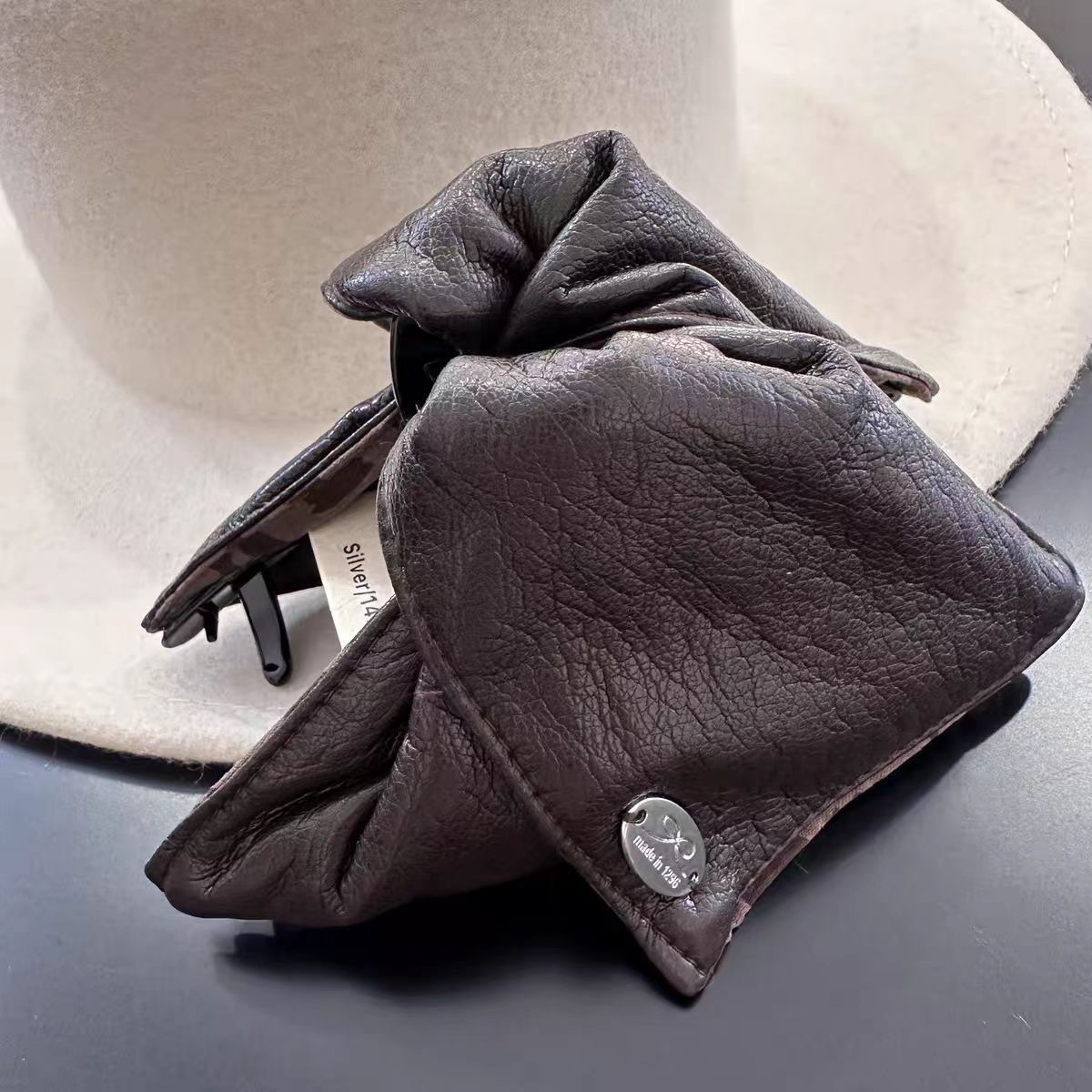 Autumn-Winter Faux Litchi Texture Leather Triangle Hair Claw