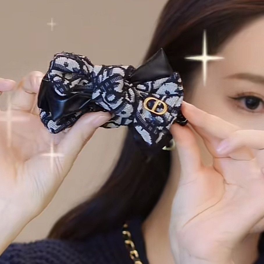 Plaid Leather Bow Banana Hair Clip