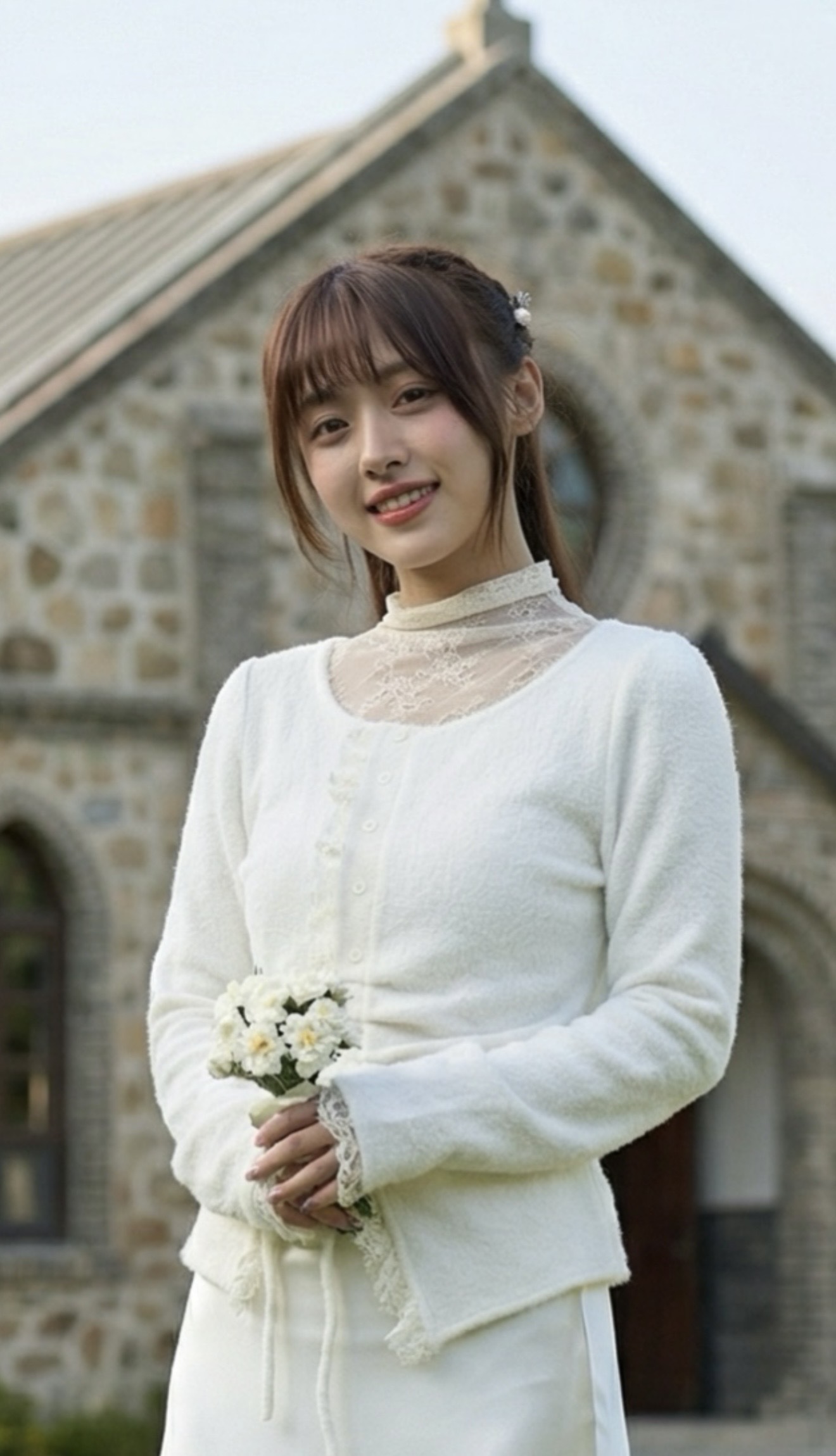 蕾紗綁結柔絨造型上衣