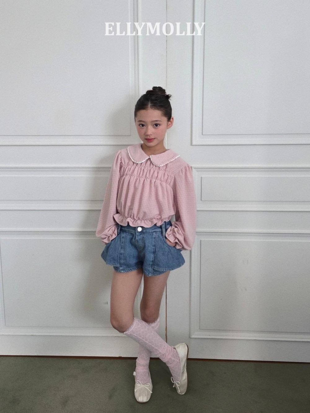 Ellymolly 娃娃圓領抓皺上衣 / 2色