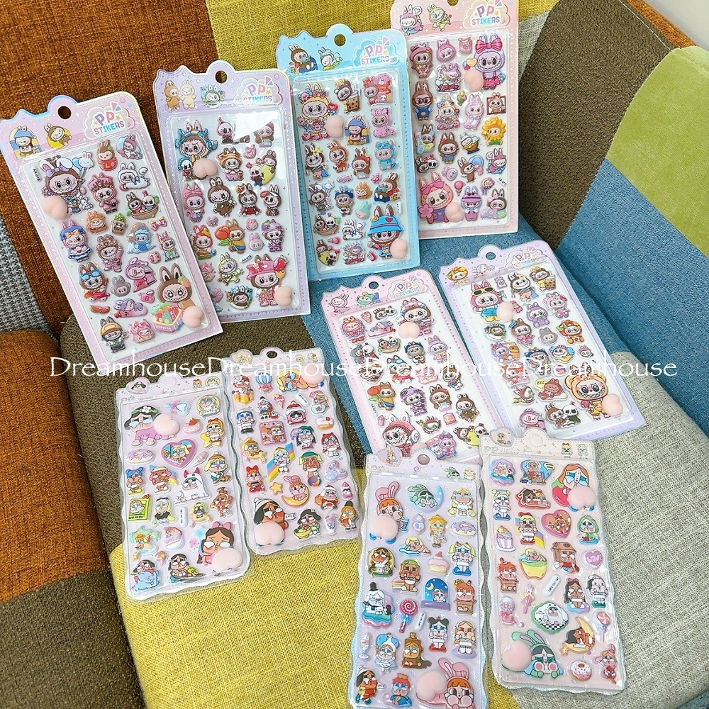 可愛卡通 泡泡瑪特 拉布布 哭娃 可愛圖案 貼紙 手帳貼紙 泡泡貼紙 裝飾貼紙 立體貼紙 造型貼紙 pp貼紙