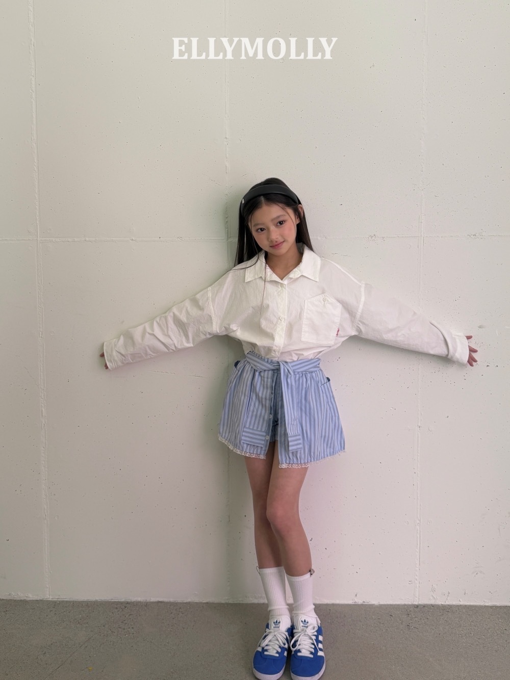 Ellymolly 層次假2件襯衫褲裙 / 2色