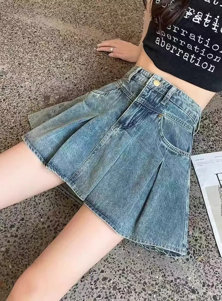 High-Waist Slimming Anti-Exposure Denim Mini Skirt