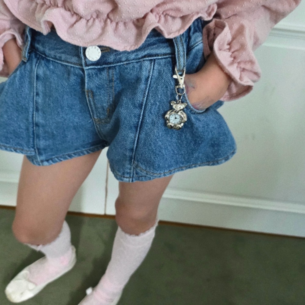 Ellymolly 荷葉牛仔短褲