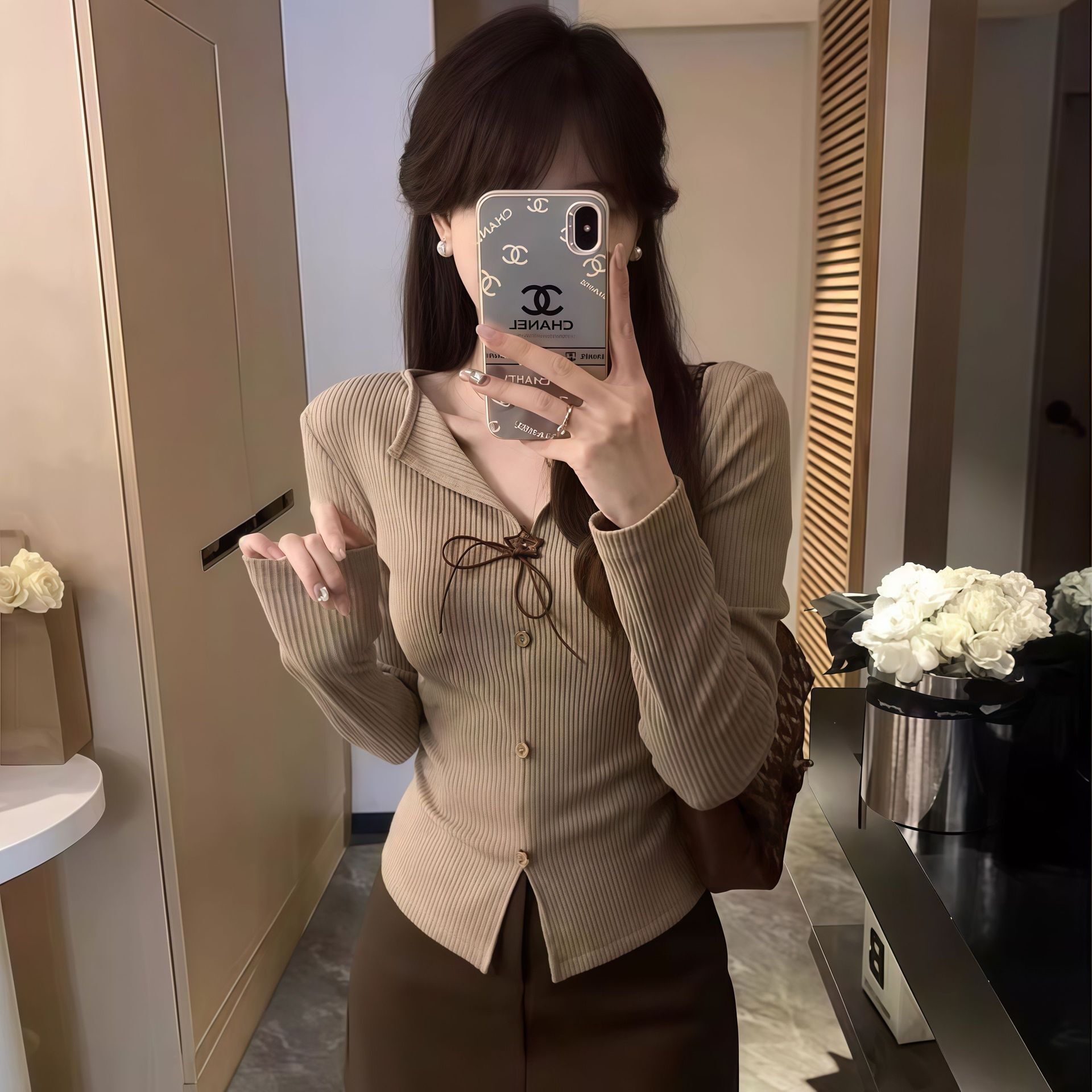 French Sweet-Spicy Bow Knit Long-Sleeve T-Shirt