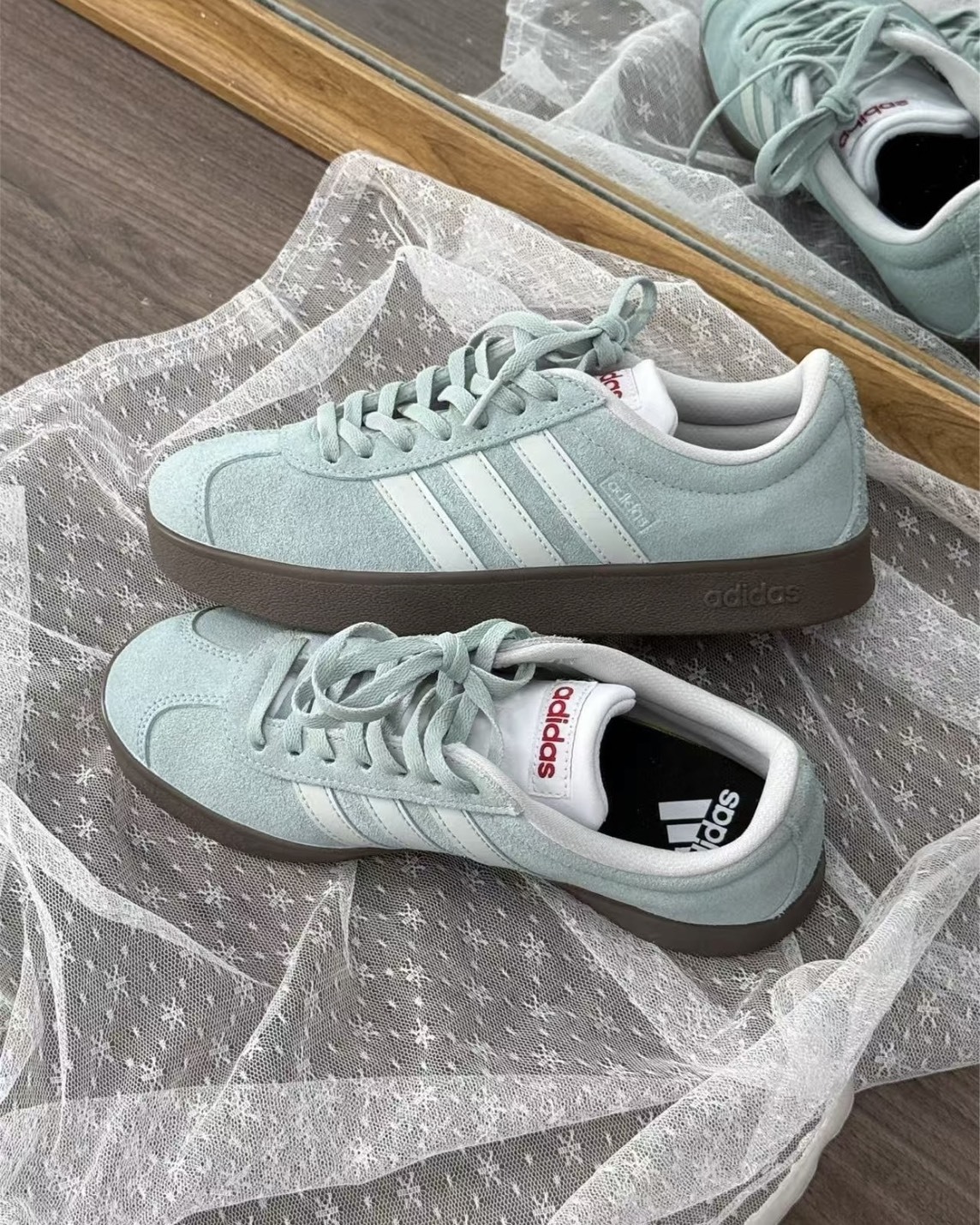 <心動色>Adidas Neo Vl Court 德訓鞋 麂皮 三線 薄荷巧克力