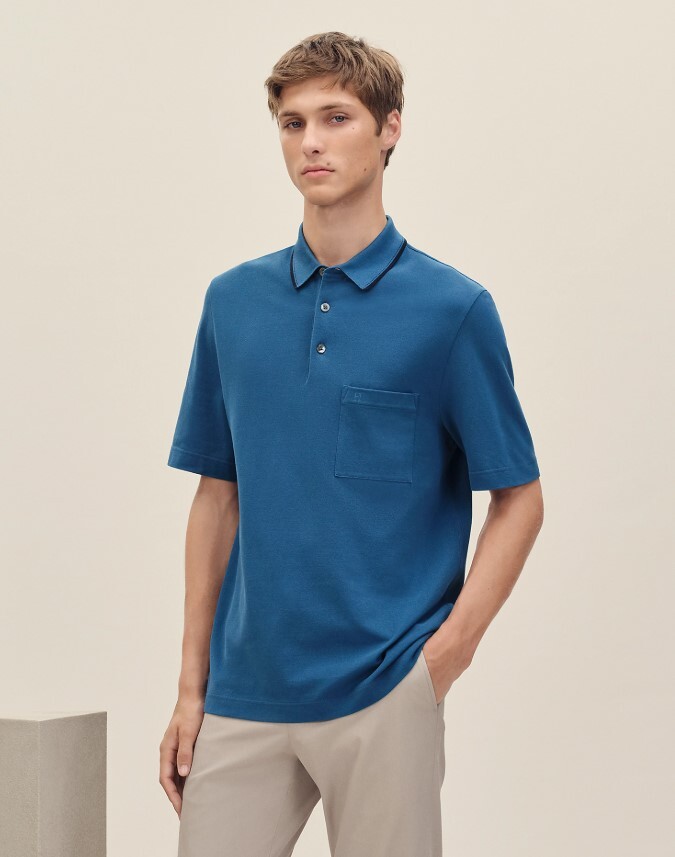 全新HERMES 短袖polo恤,SM碼, H657815,ATLANTIQUE COLOR,100% 棉#BRAND NEW #香榭站正品