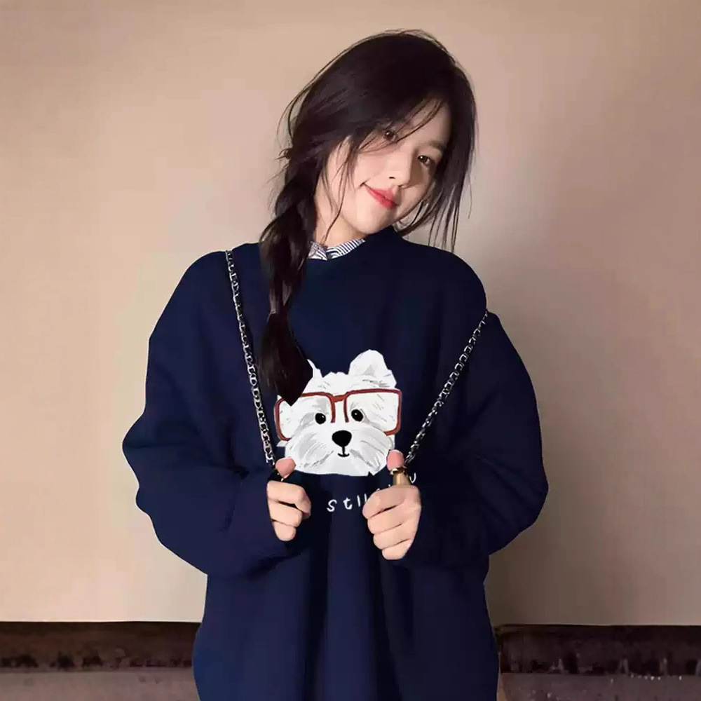 Super Cute White Puppy Crewneck Sweatshirt