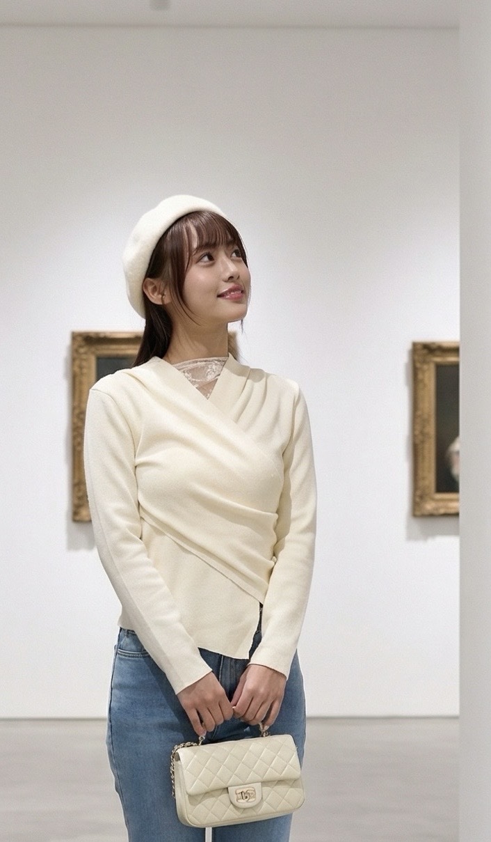 奶霜蕾絲垂墜感交叉上衣