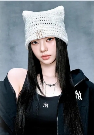 iSNEAKERS｜MLB 春夏新款編織 貓耳帽 三色 Karina 同款