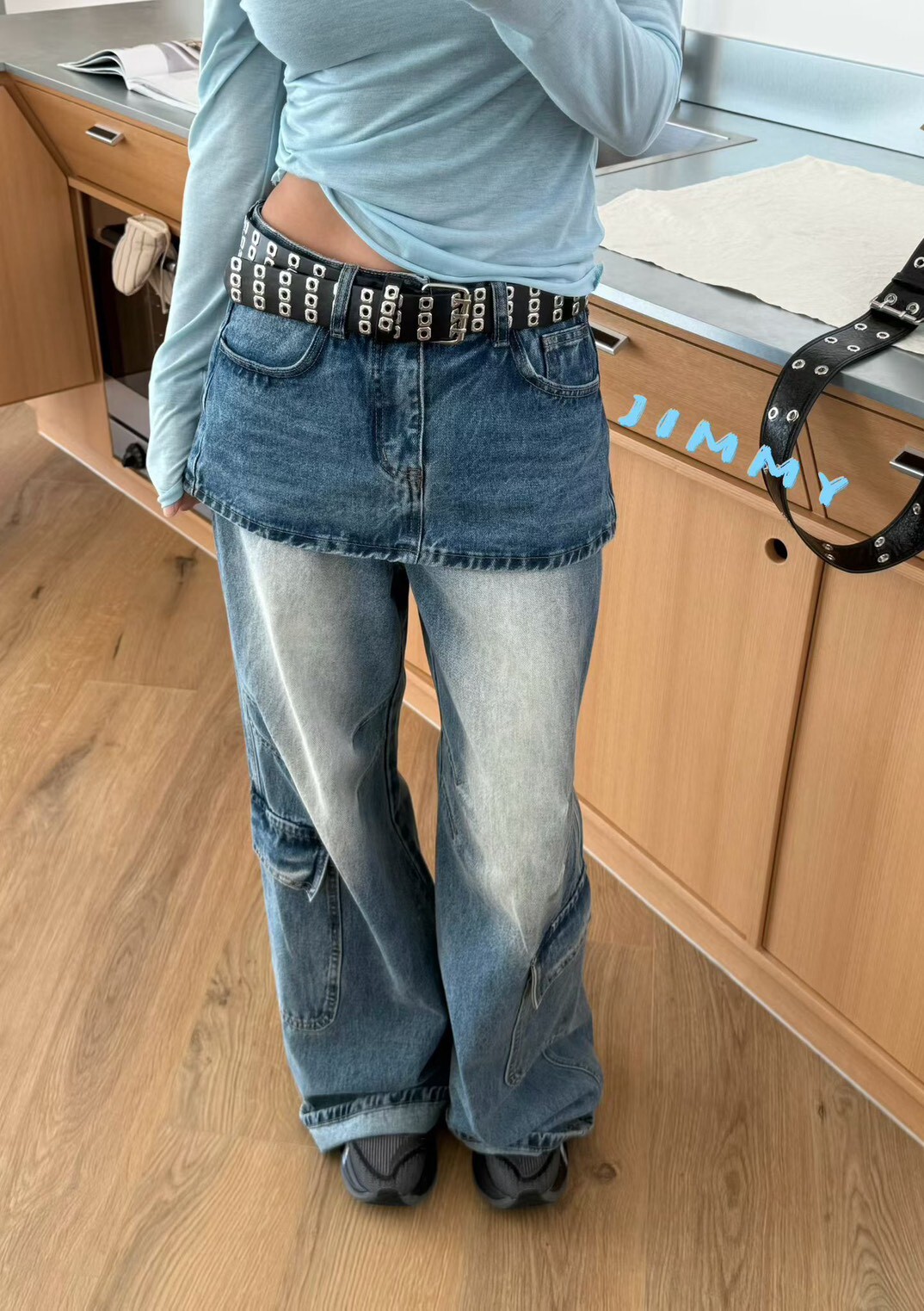 裙罩牛仔口袋長褲