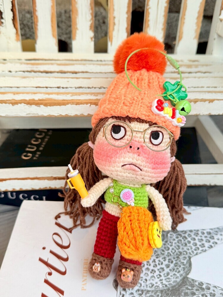 大顆毛球毛帽&貓耳帽醜娃吊飾-1號『約22-23cm』