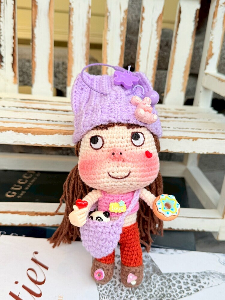 大顆毛球毛帽&貓耳帽醜娃吊飾-1號『約22-23cm』