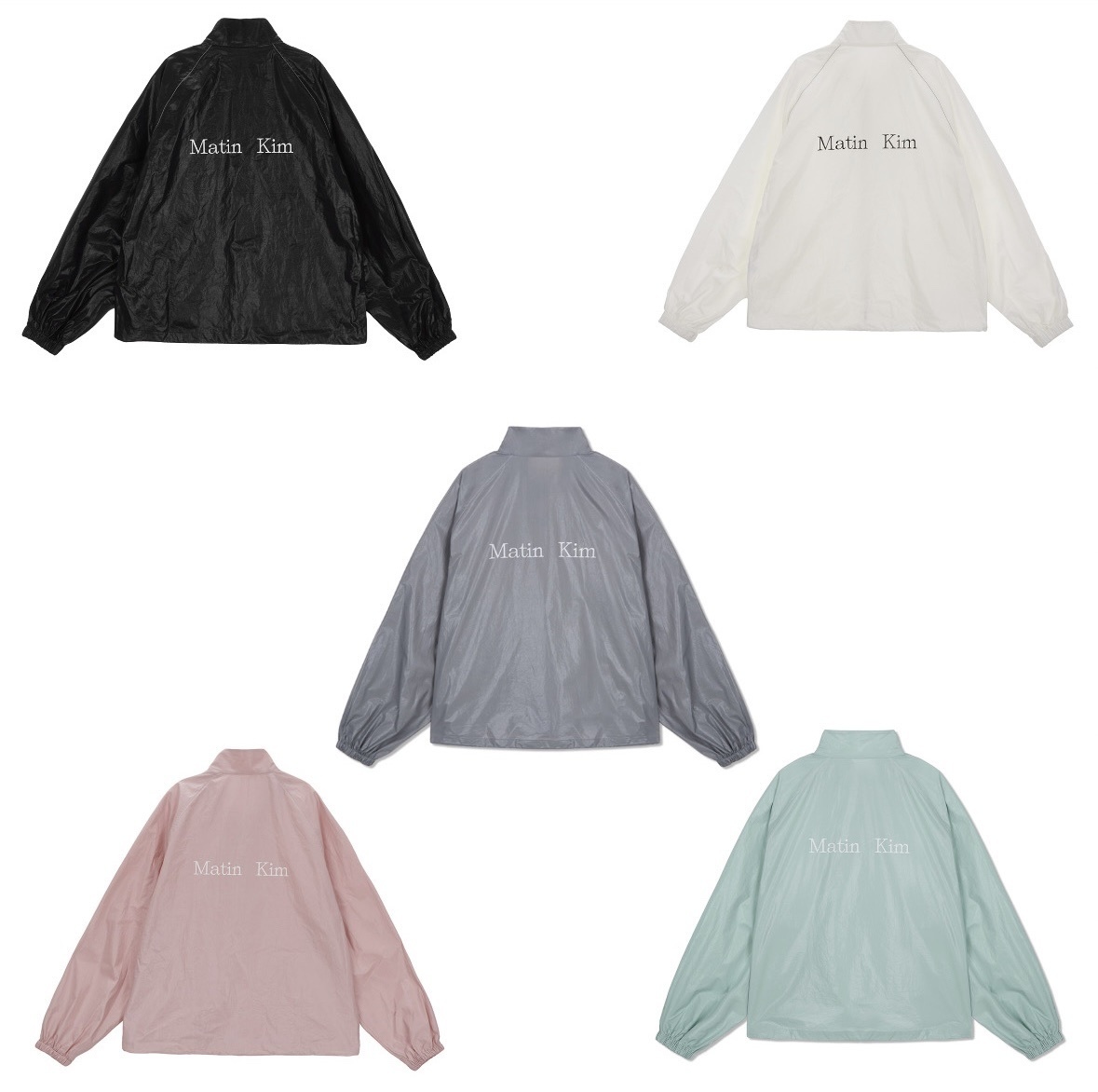 ［ Matin Kim ］白色 LOGO 塗層亮面風衣外套