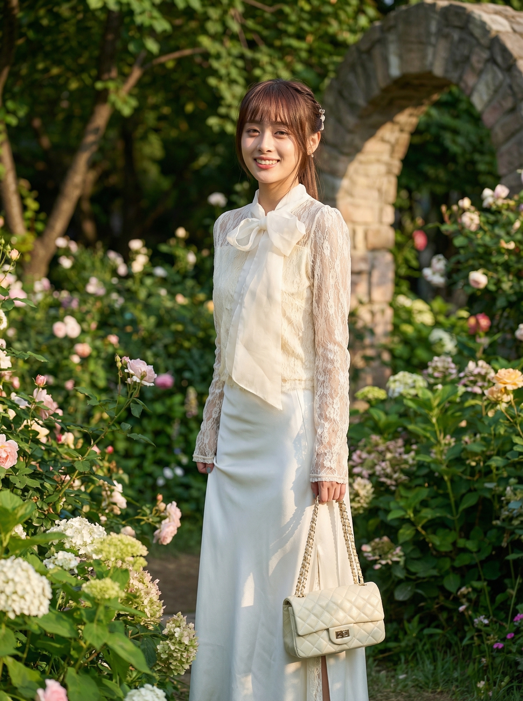 法式蝴蝶結透膚上衣