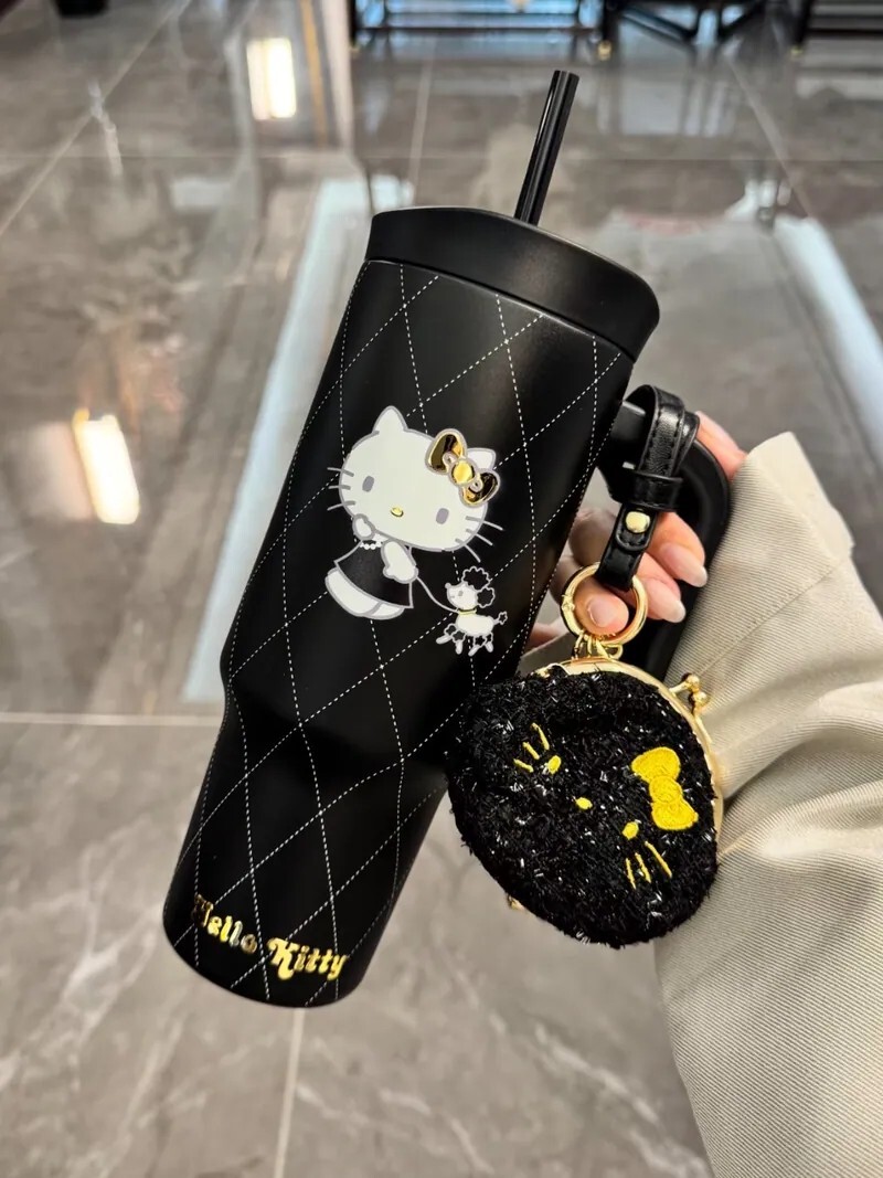 正版授權 野獸派 HELLO KITTY 黑金 大容量 吸管 保溫杯