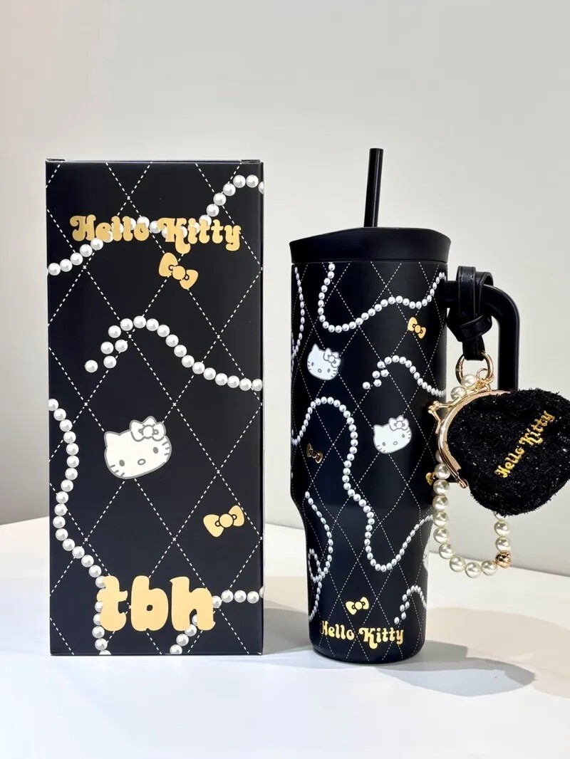 正版授權 野獸派 HELLO KITTY 黑金 大容量 吸管 保溫杯