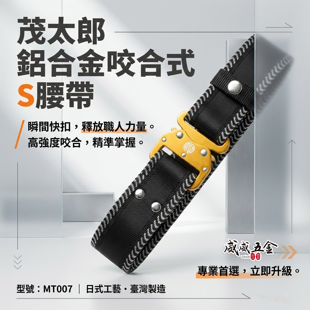 茂太郎 極｜輕量鋁合金快扣S腰帶 鋁合金電工快拆金屬扣工作皮帶 工具袋用腰帶 尼龍布耐磨｜台灣製｜MT007