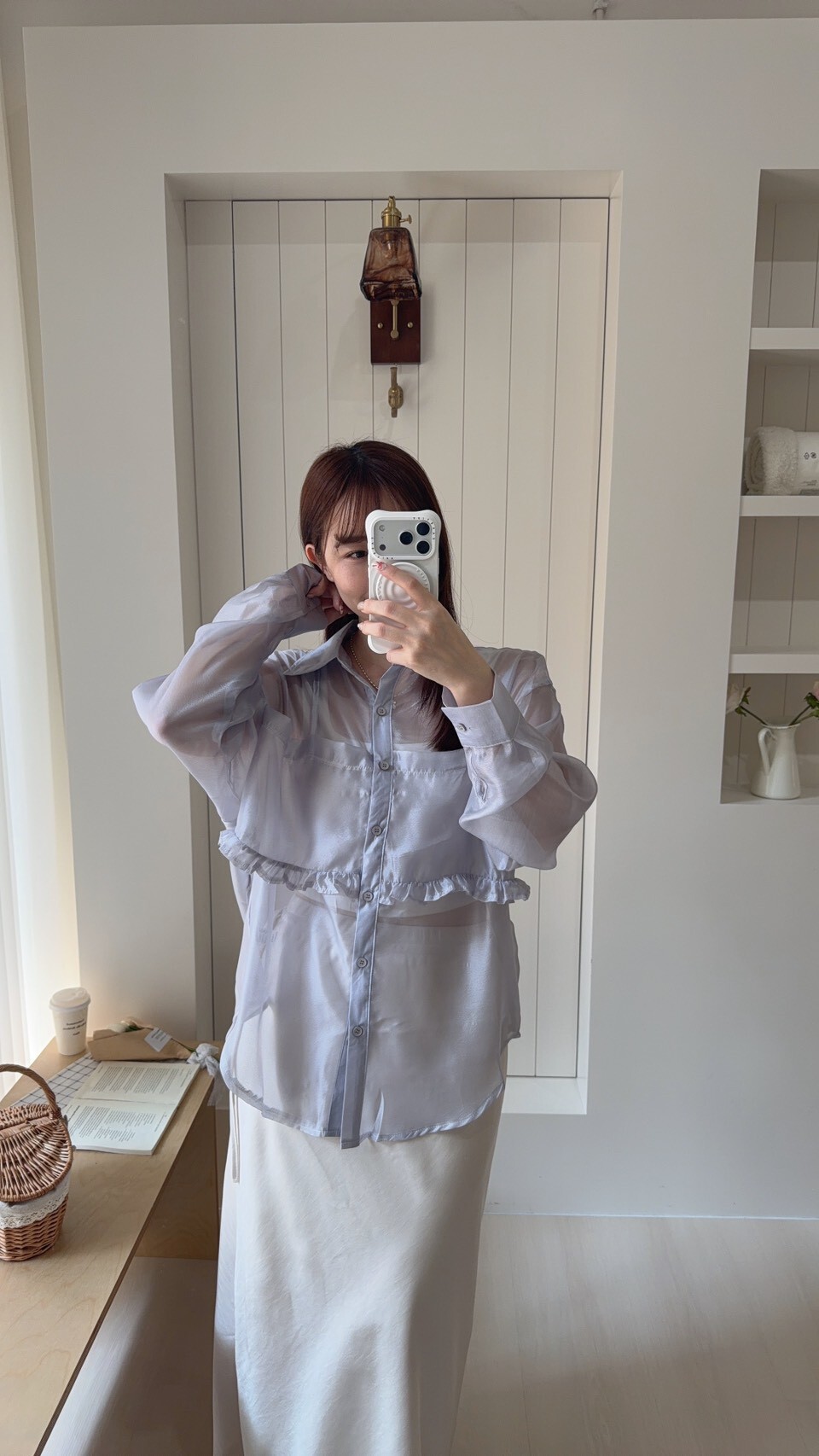 荷葉假兩件雪紡襯衫 3colors