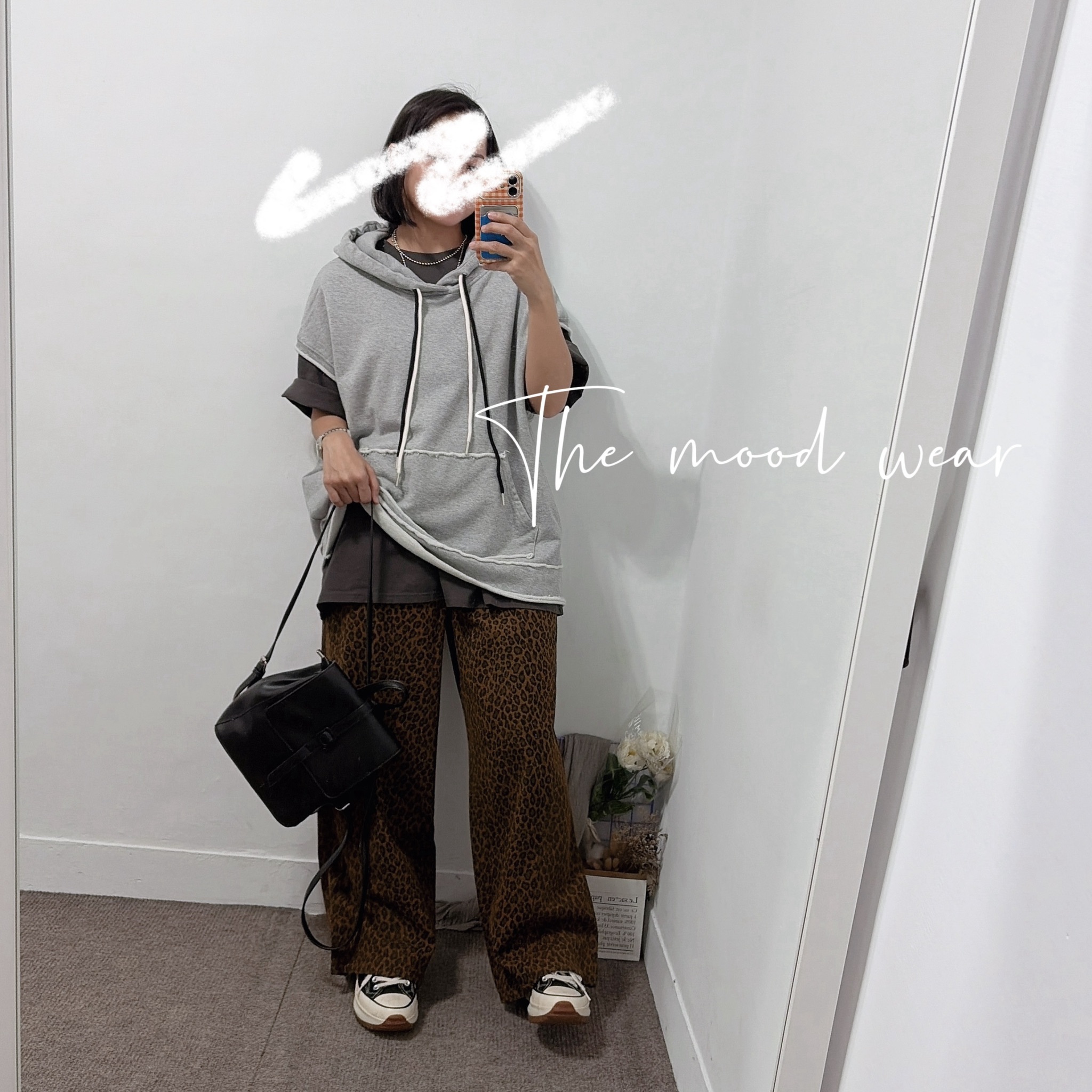 個性不收邊大帽子棉質背心 連帽背心(黑/灰色)