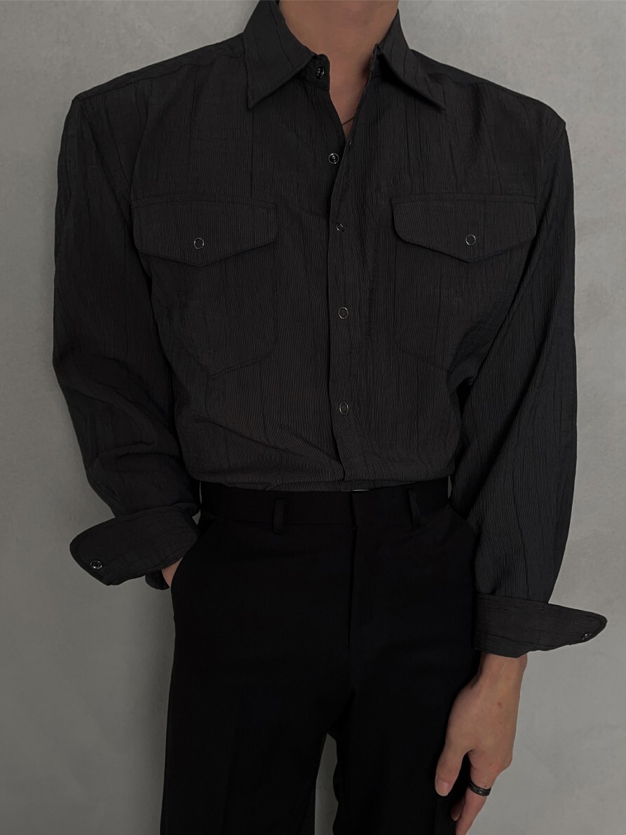 Epple 褶皺雙口袋襯衫