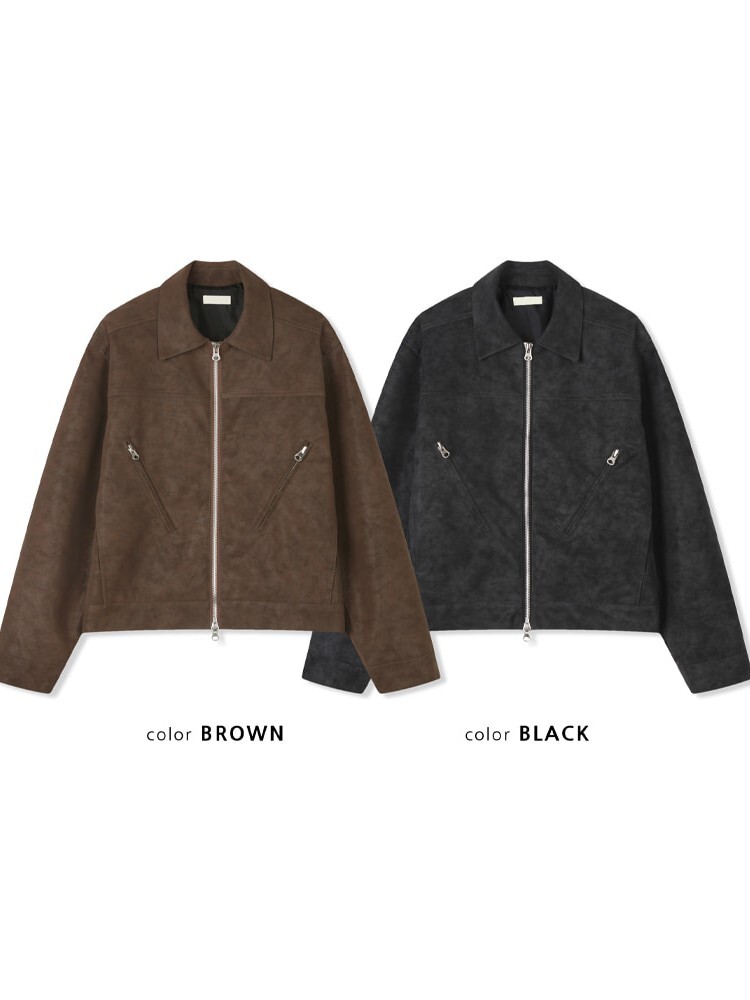 霧面裂紋藍色皮革夾克