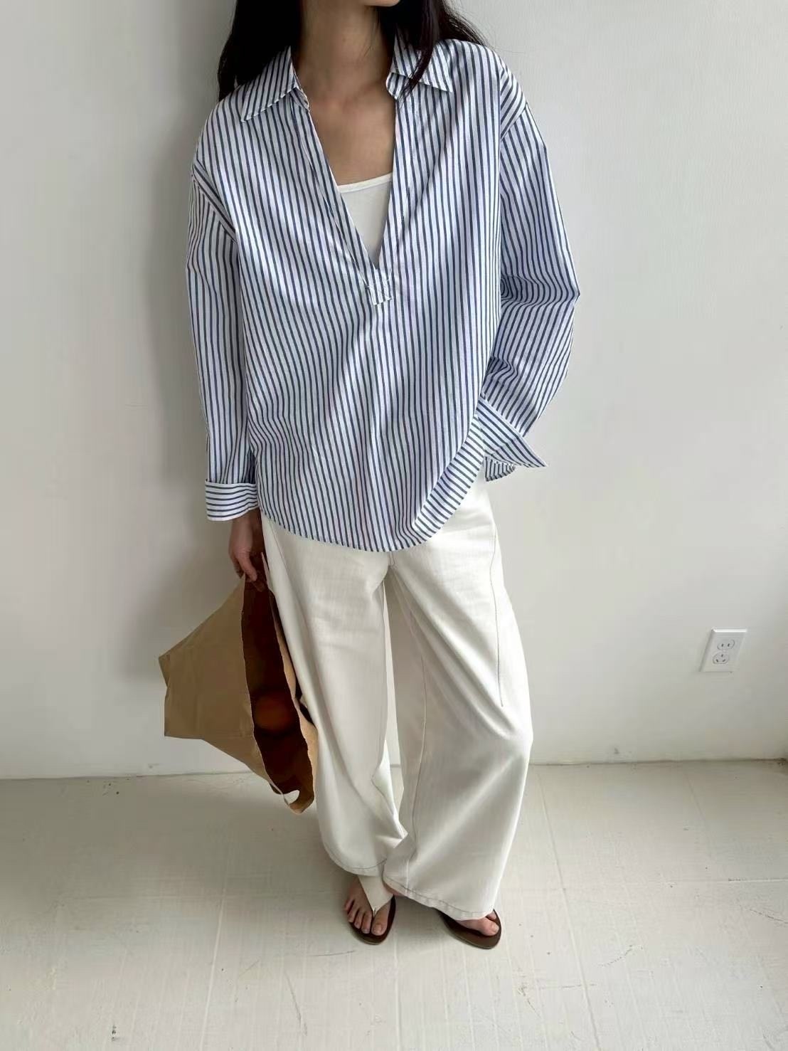 248 藍條紋兩件式襯衫