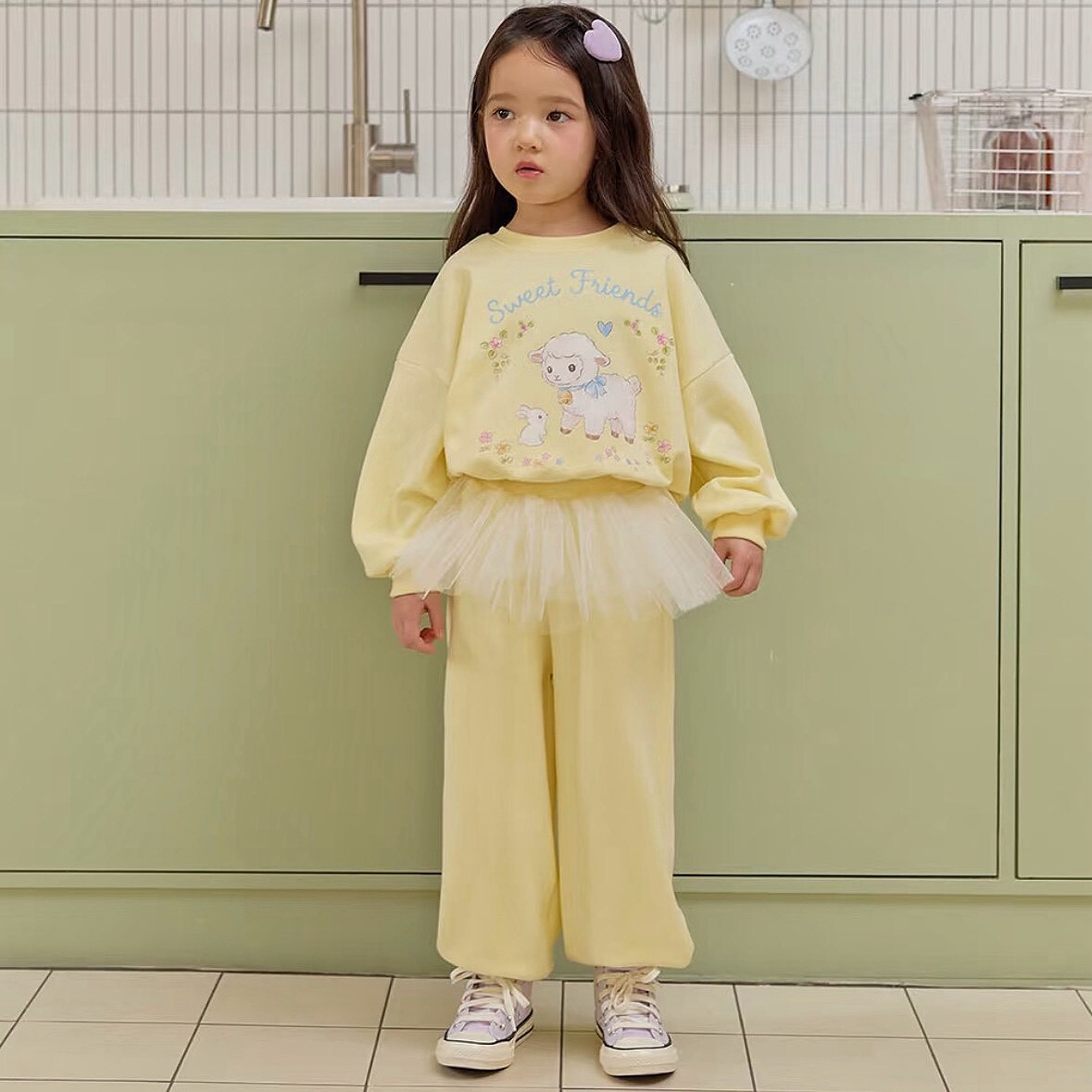 90-150 DB 小羊拼紗裙褲套裝 2色