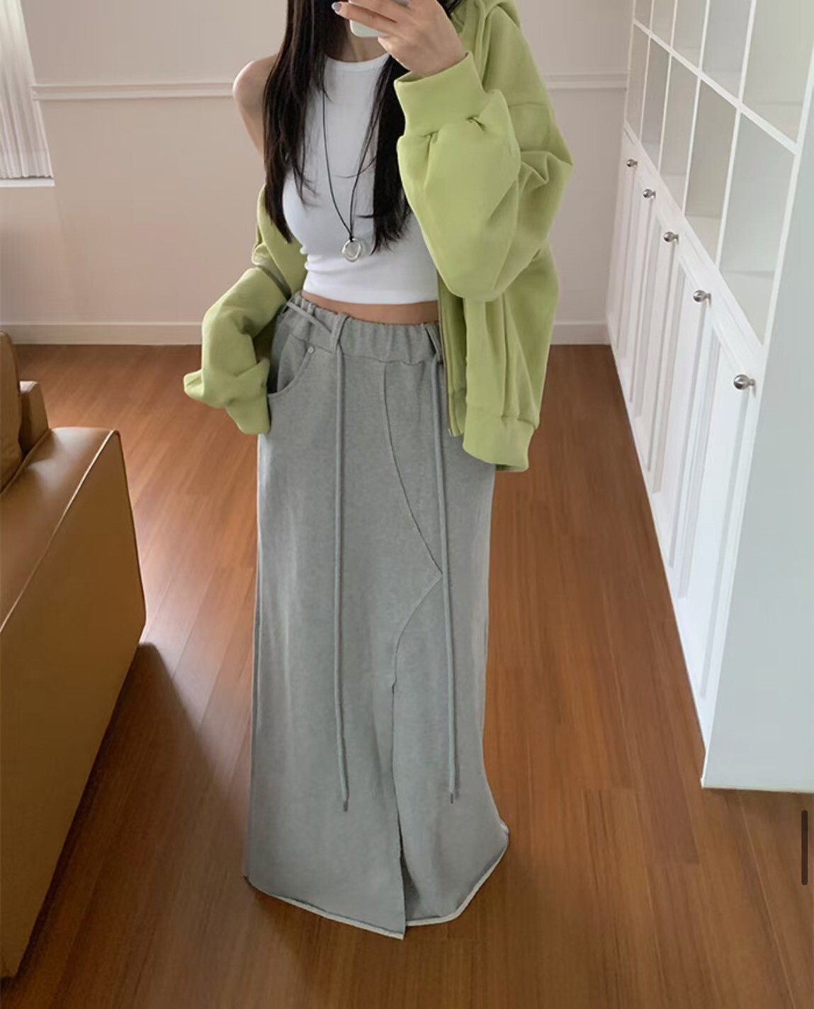 捲邊棉質鬆緊長裙