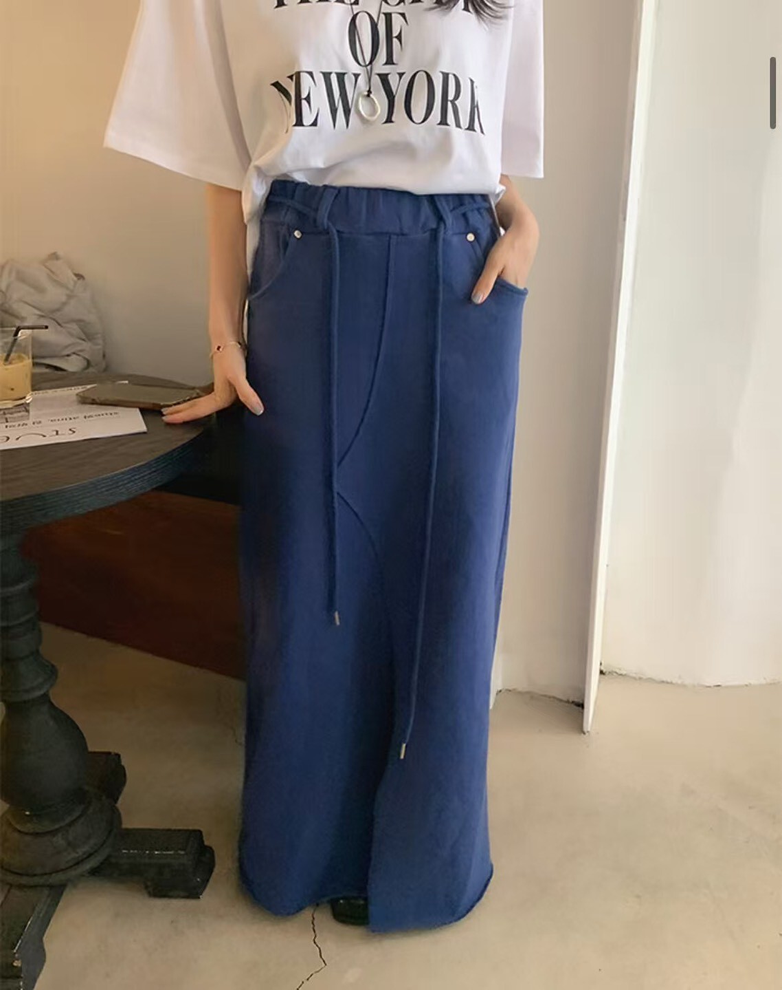 捲邊棉質鬆緊長裙