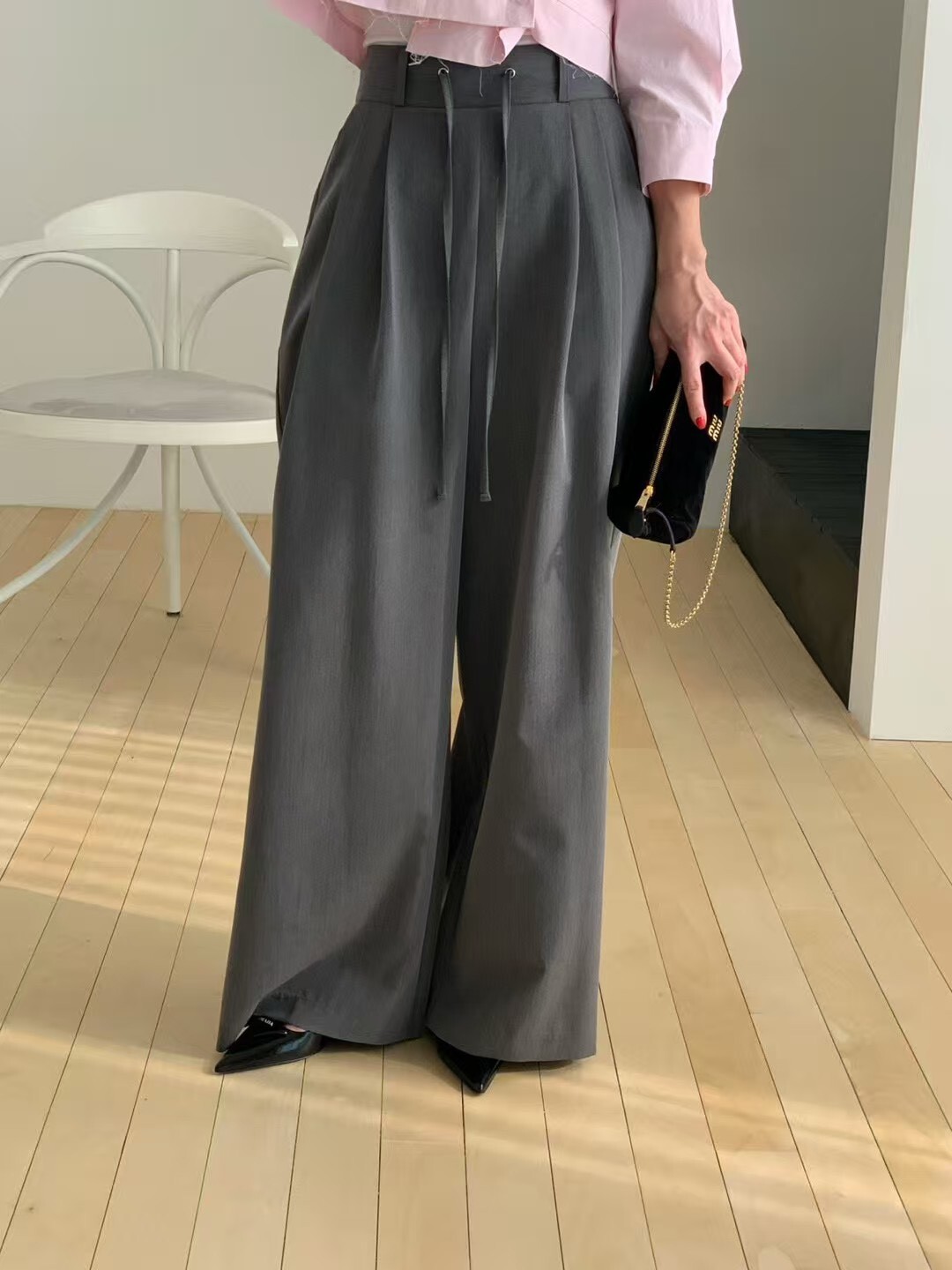 綁帶西裝寬長褲