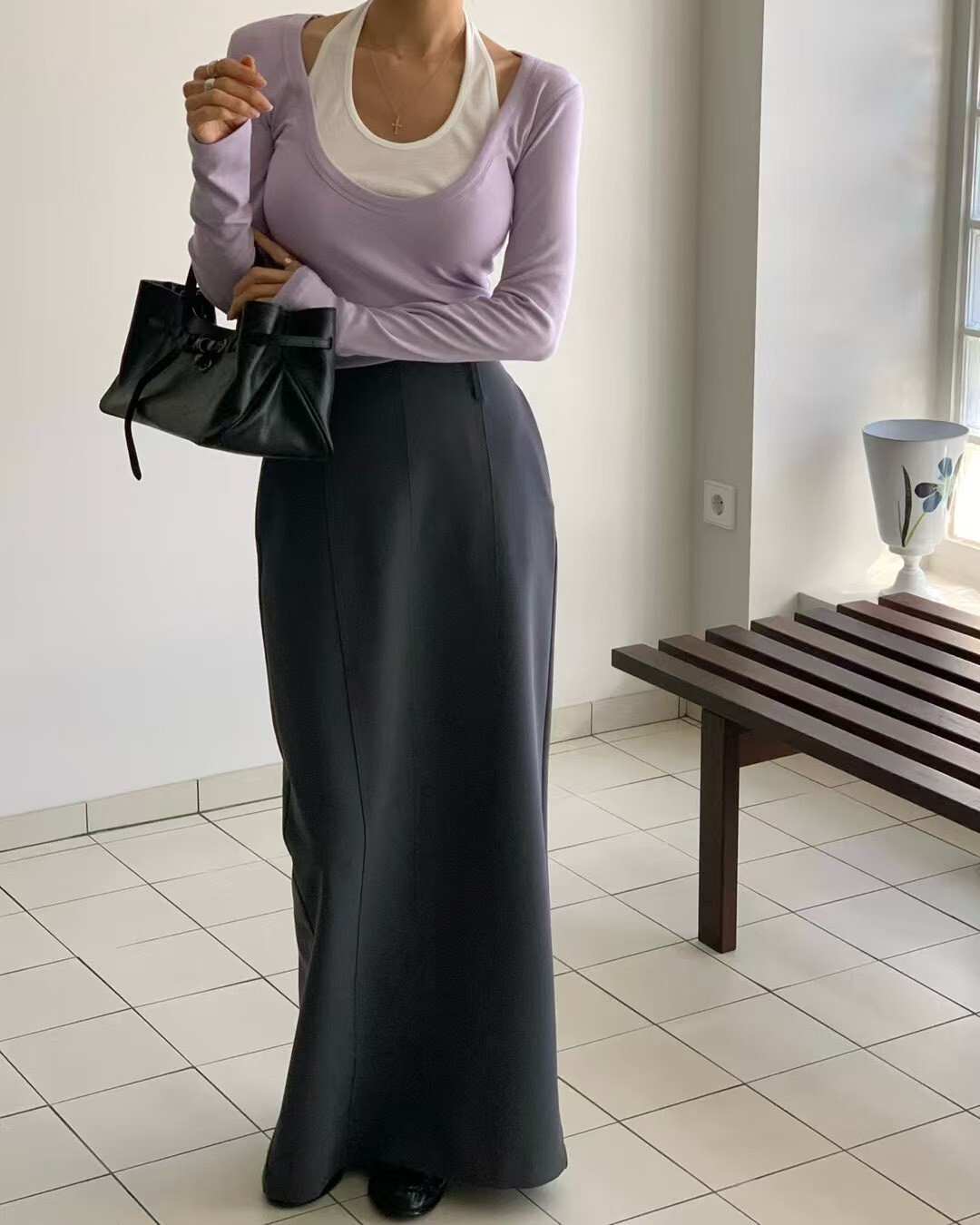 西裝車線長裙(不含腰帶)