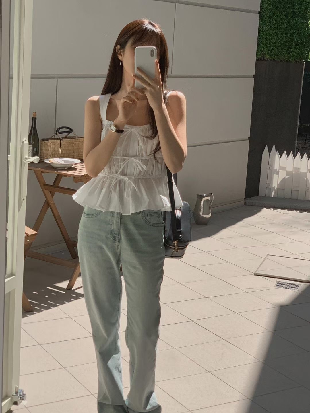 Square ribbon detail blouse