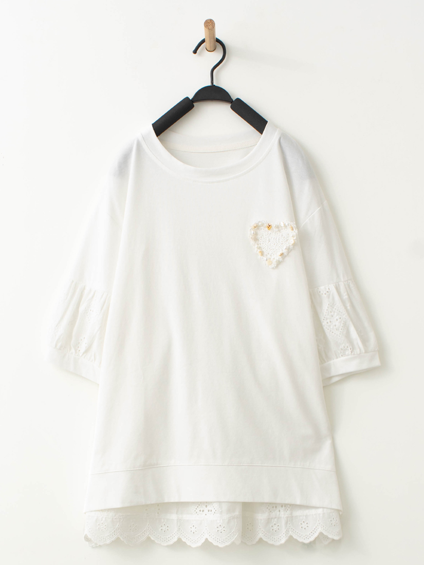 蕾絲蓬蓬袖上衣森系繡花純棉柔軟寬褲組合