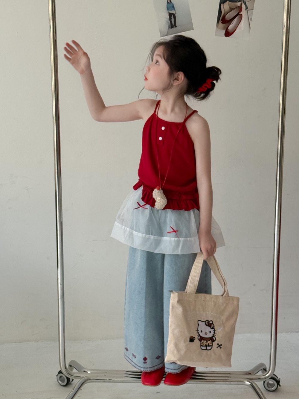 雙層花邊簡約紅色背心