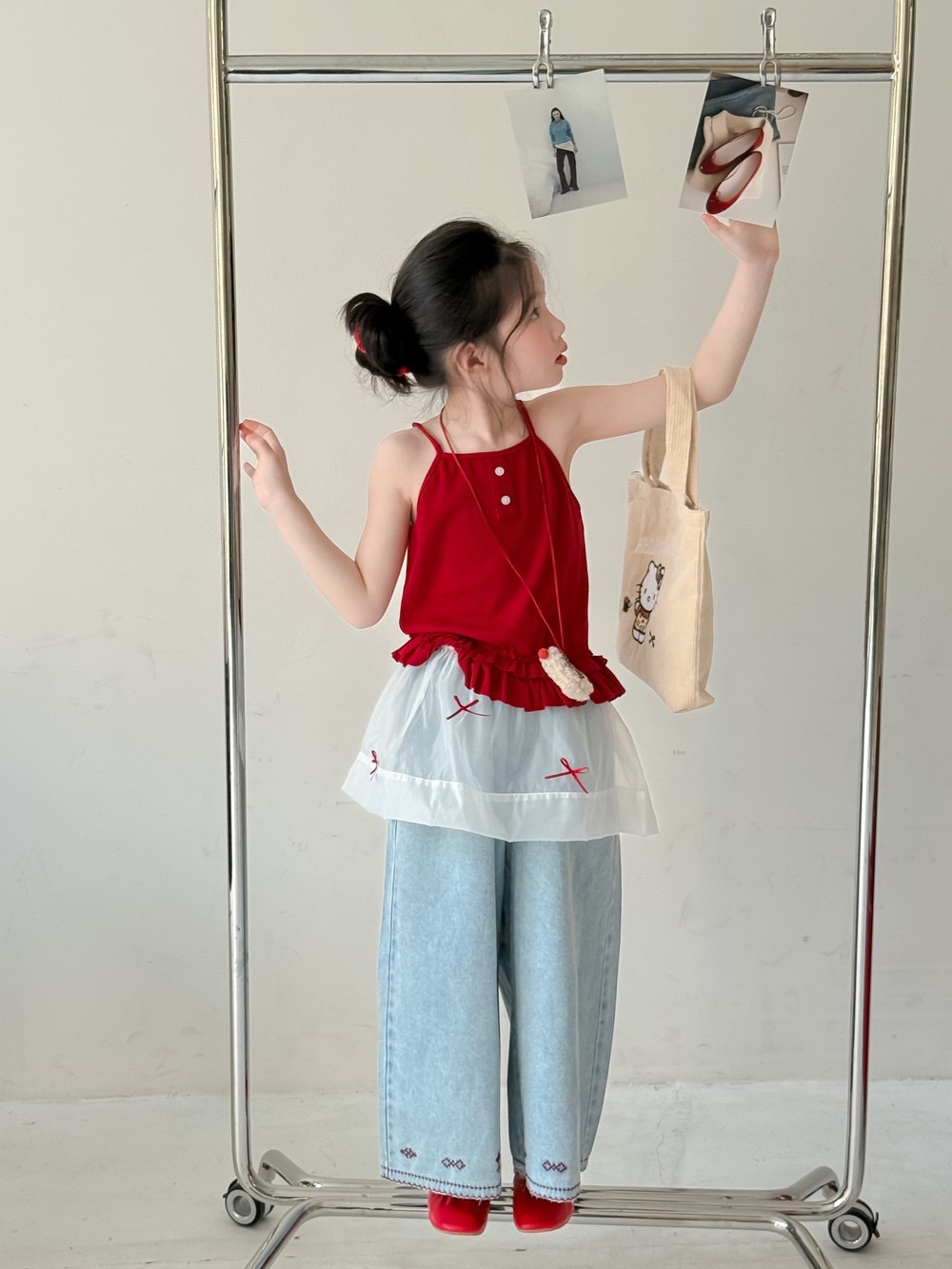 雙層花邊簡約紅色背心