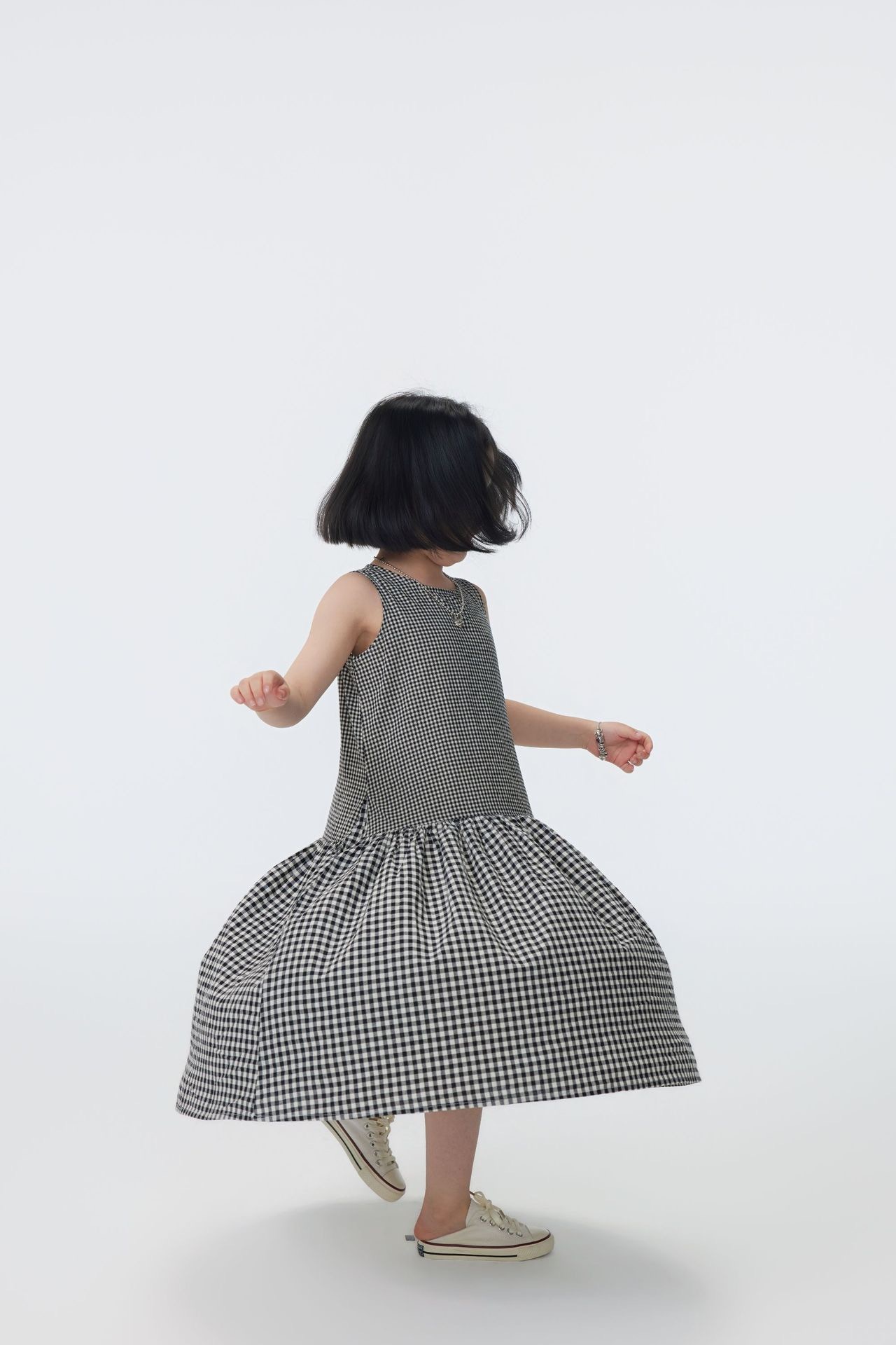 親子裝_日系大小格子拼接洋裝