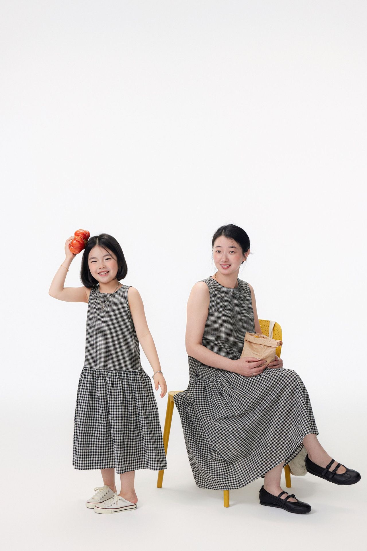 親子裝_日系大小格子拼接洋裝