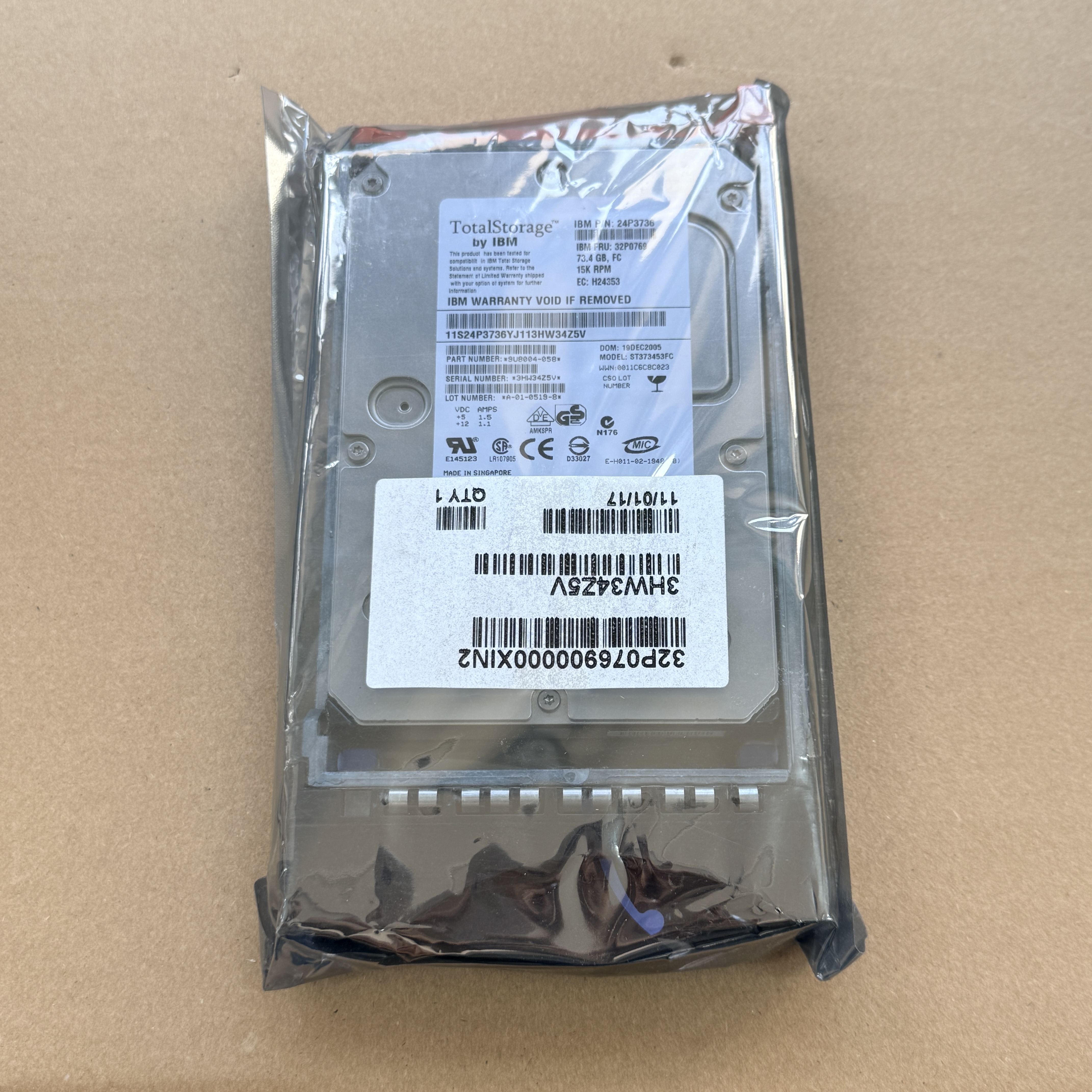 32P0769 IBM 73.4GB 15K HOT SWAP HDD = 26K5202 (翻新)