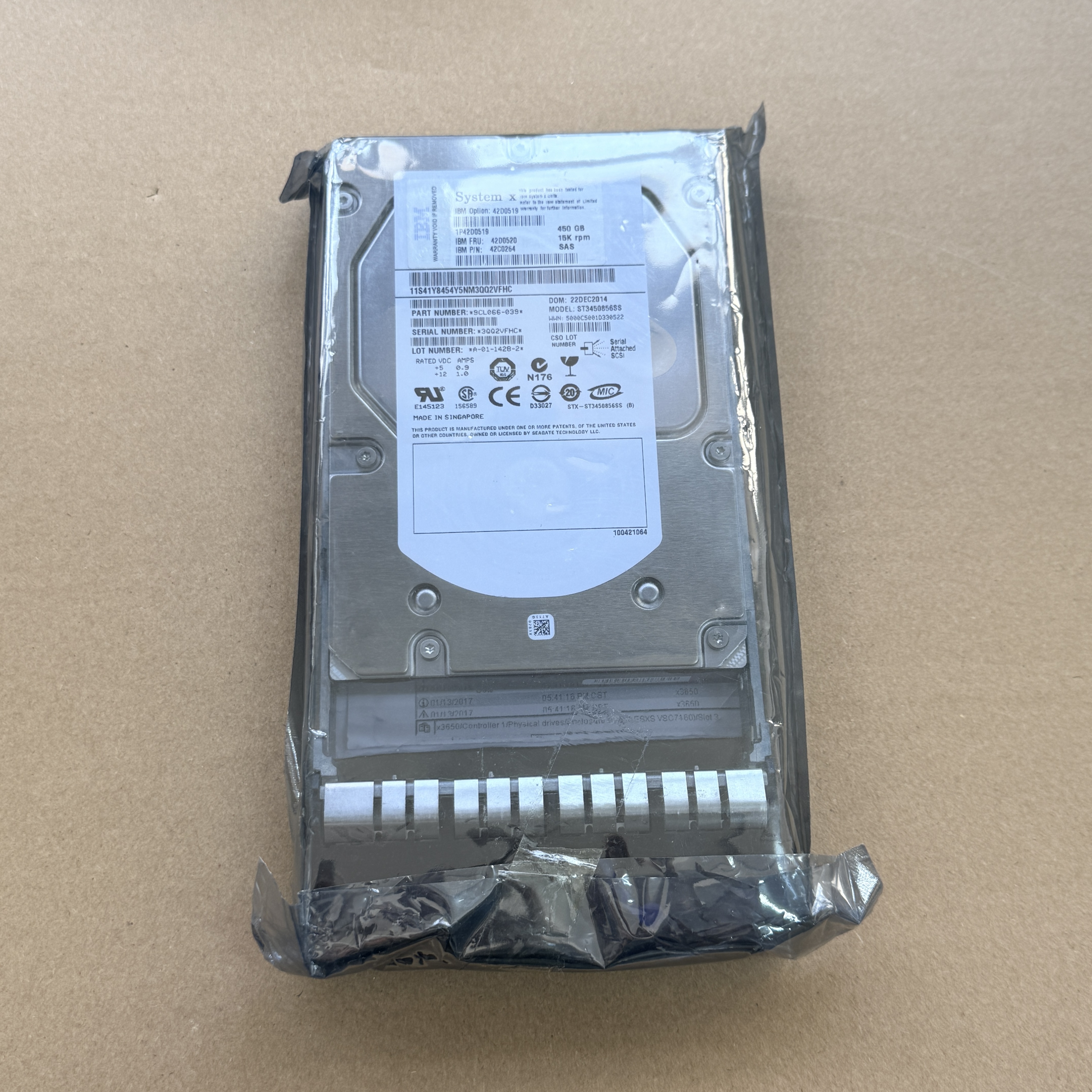 42D0520 IBM 450GB 15K SAS 3.5 HS HDD = 42D0519/42D0521/42D0560/ (翻新)