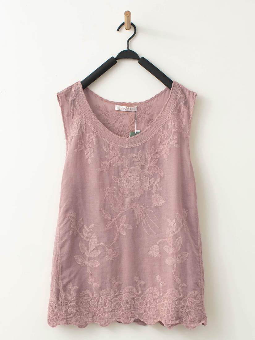 自然皺褶微透膚棉繡花背心