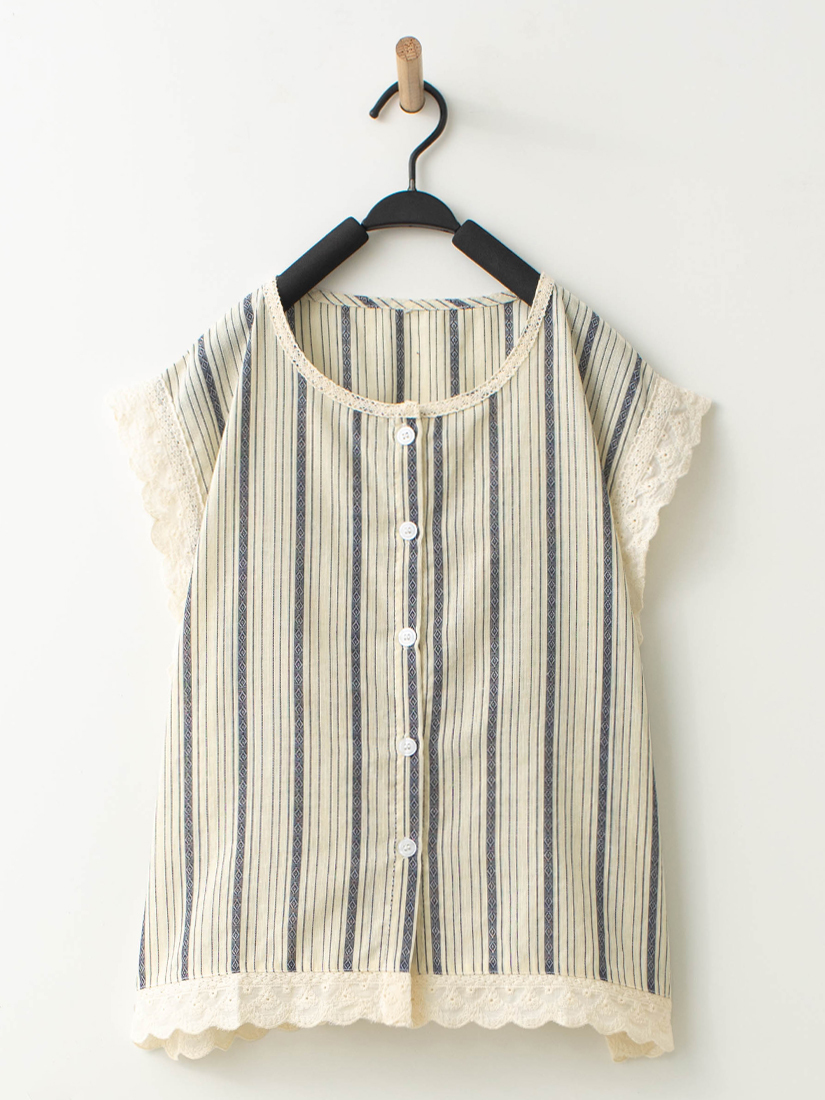 復古條紋棉蕾絲背心