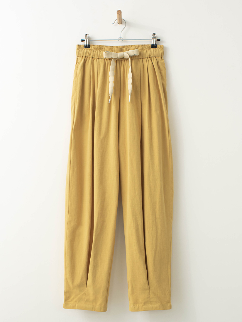 格紋織紋打褶綁帶錐形長褲