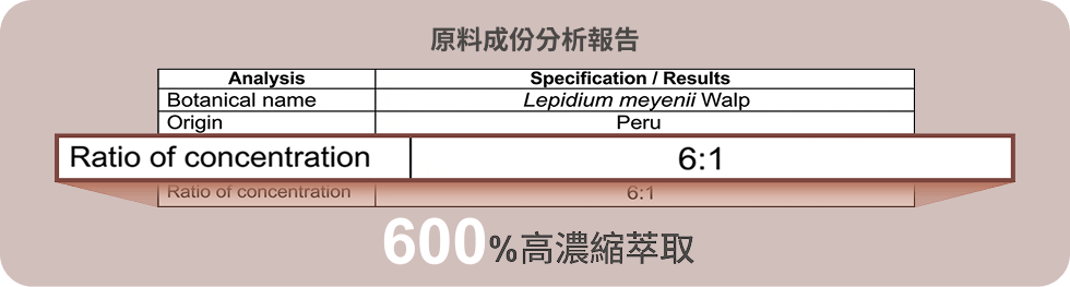 豐傑馬卡達600%極致高濃縮萃取的成分分析報告表