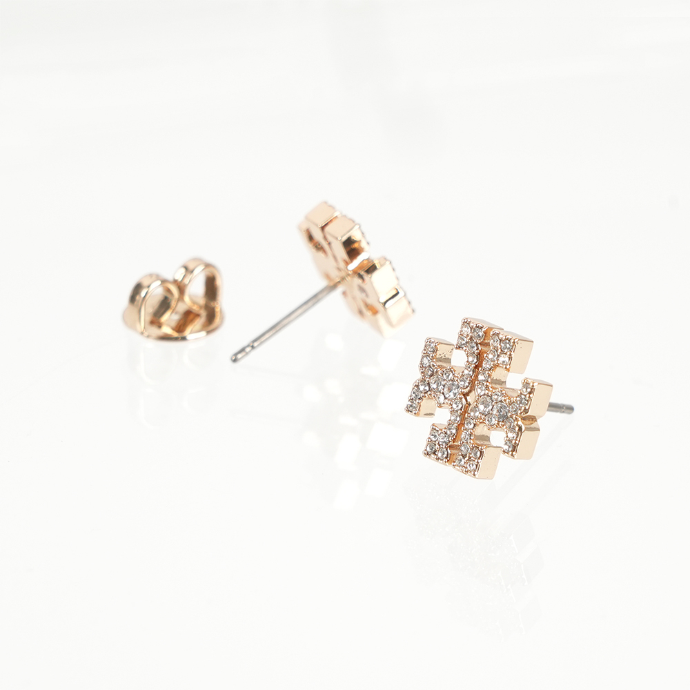 【Tory Burch】Kira Pave 經典標誌水鑽針式耳環(金色)