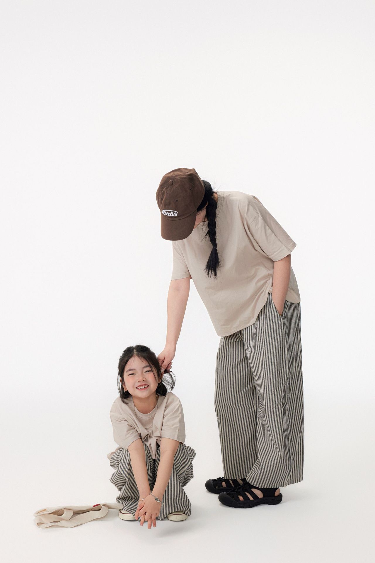 親子裝_日系花苞腰條紋寬褲