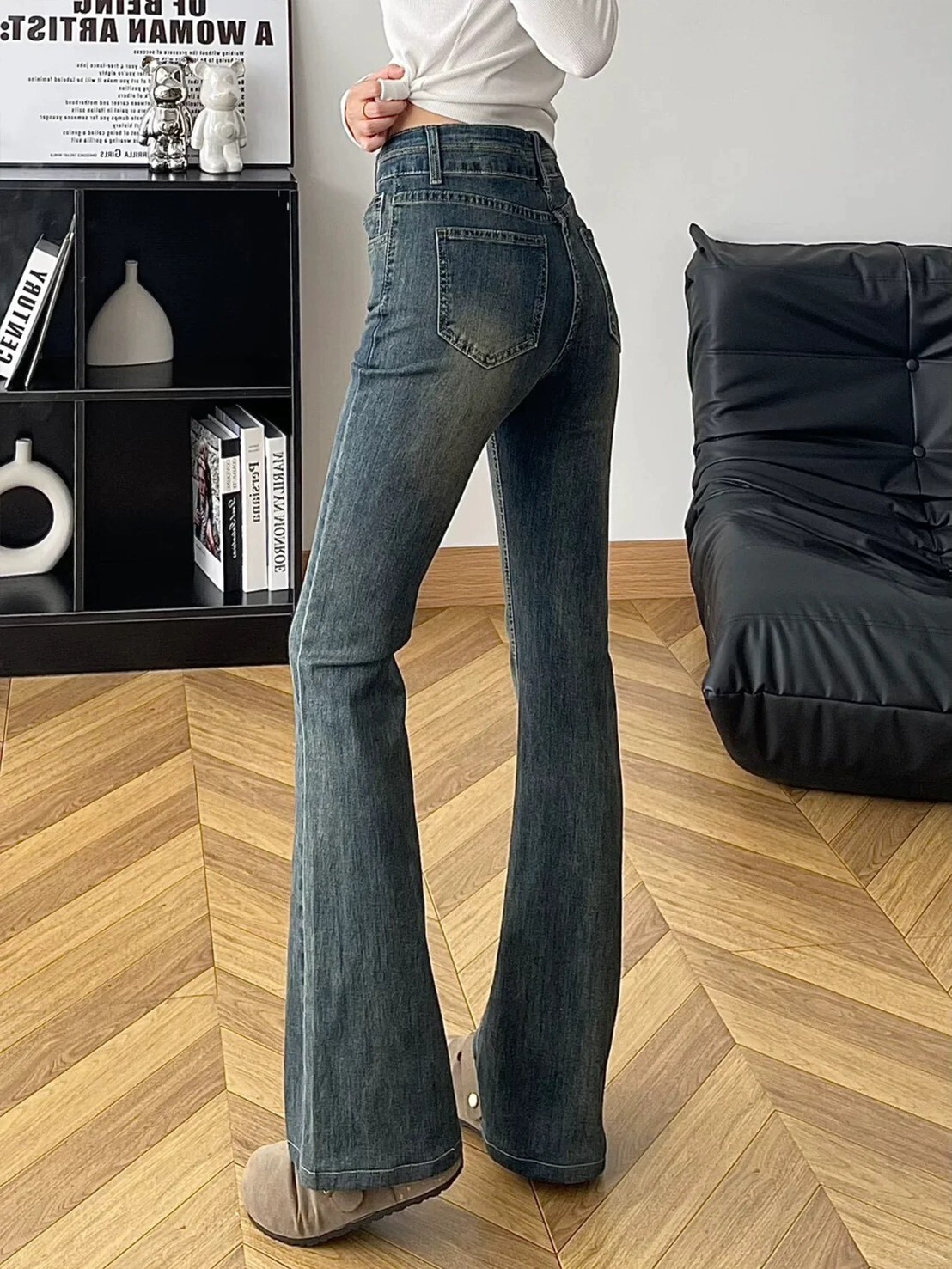 復古刷色牛仔喇叭褲 2191