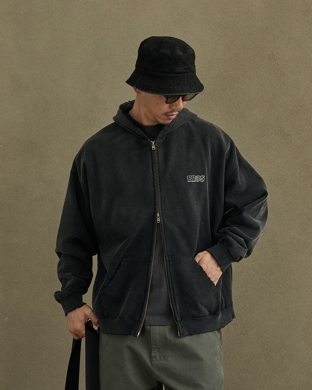 #預購 Broshood 26SS 日系寬鬆 復古做舊沙洗破壞 反戰印花 拉鍊連帽外套